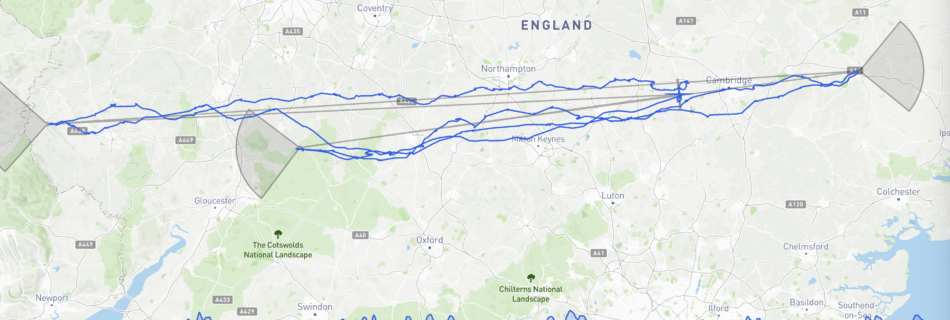Task trace across the southern UK